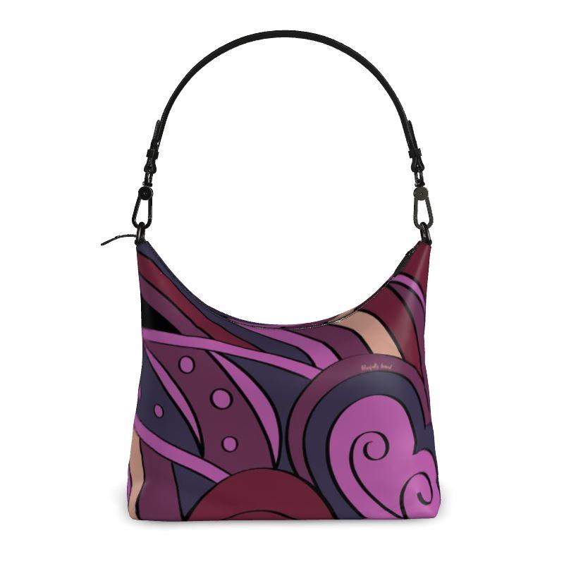 Confectiona Leather Square Hobo Bag - Pink Fuschia Abstract Print