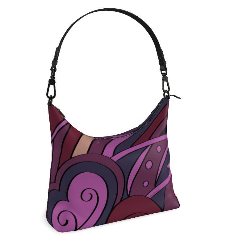 Confectiona Leather Square Hobo Bag - Pink Fuschia Abstract Print