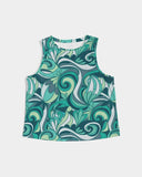Mima women's crop tank top - Green abstract floral print