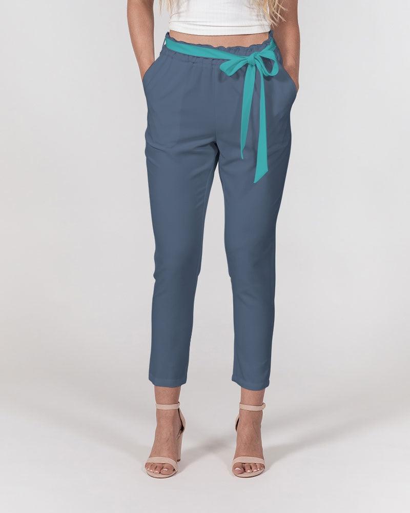 Kuna Blue Women's Belted Tapered Pants - Smooth Chiffon - High Rise