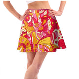 Decora Mini Skater Skirt | Abstract Paisley Print - Retro 70's Boho Print - Swirls Psychedelic Vibrant Bold Red Pink