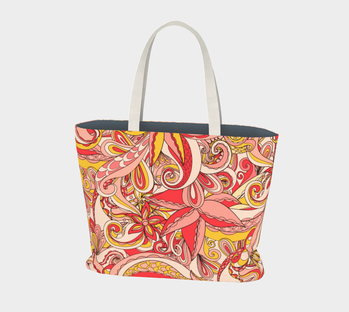 Patty Large Market Tote - Pink Red Abstract Floral Print