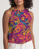 Whispa Cropped Tank Top - Abstract Liquid Floral Print Violet | Blue Crop Top Crew neck Vibrant Bold Multicolor