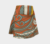 Win Mini Flare Skirt - Abstract Geometric Artsy Print in Orange & Blue