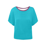 Antina Blue Batwing Sleeve T-Shirt with contrasting Dark Pink 
