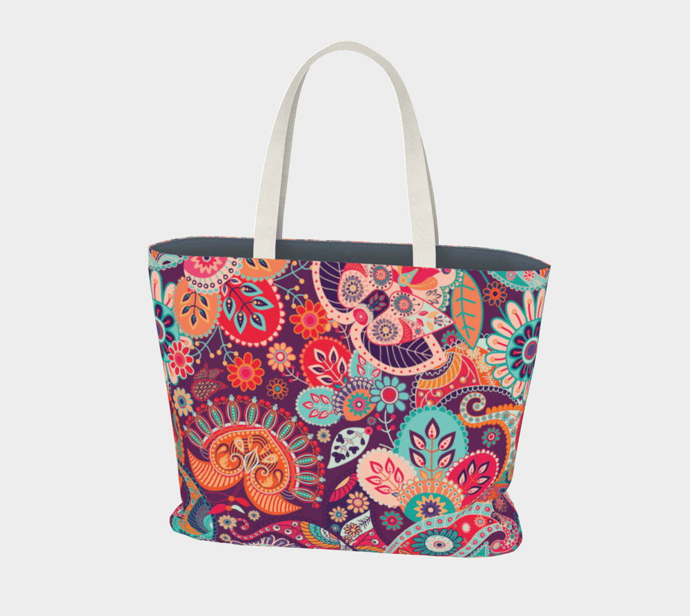 Peex Large Market Tote -  Purple Paisley Multi-color Floral