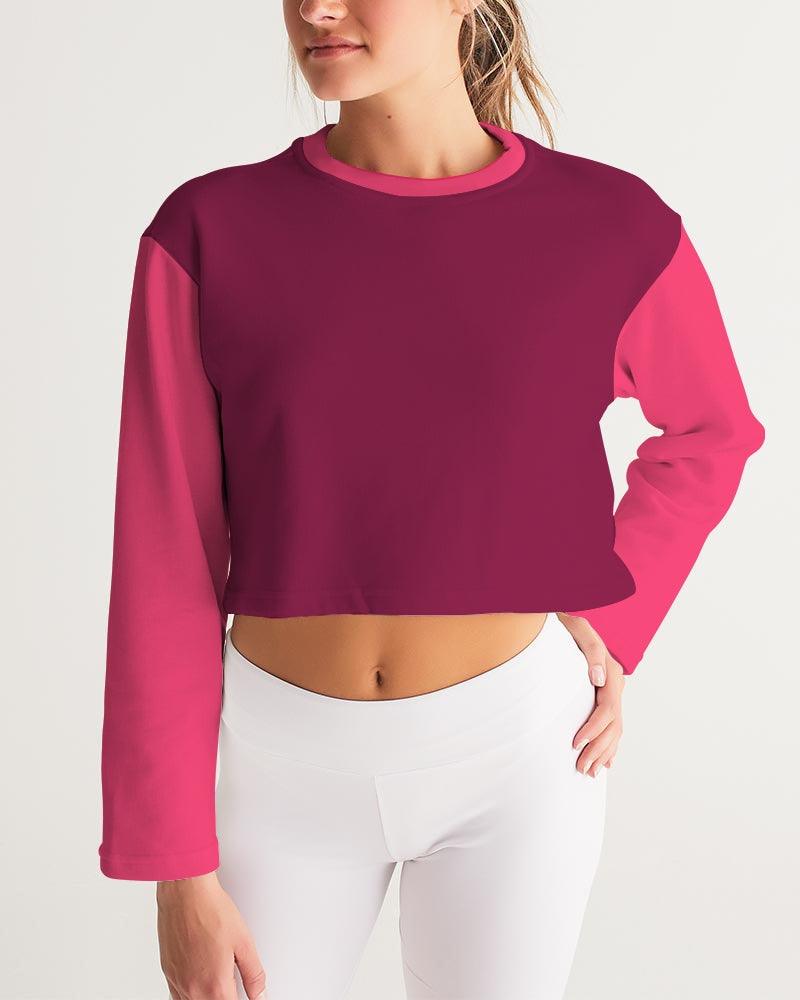 Perl Color Block Cropped Sweatshirt - Deep Pink Long Sleeve