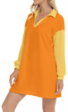 Aki Orange & Yellow V-neck Drop Shoulder Dress - Relaxed Fit