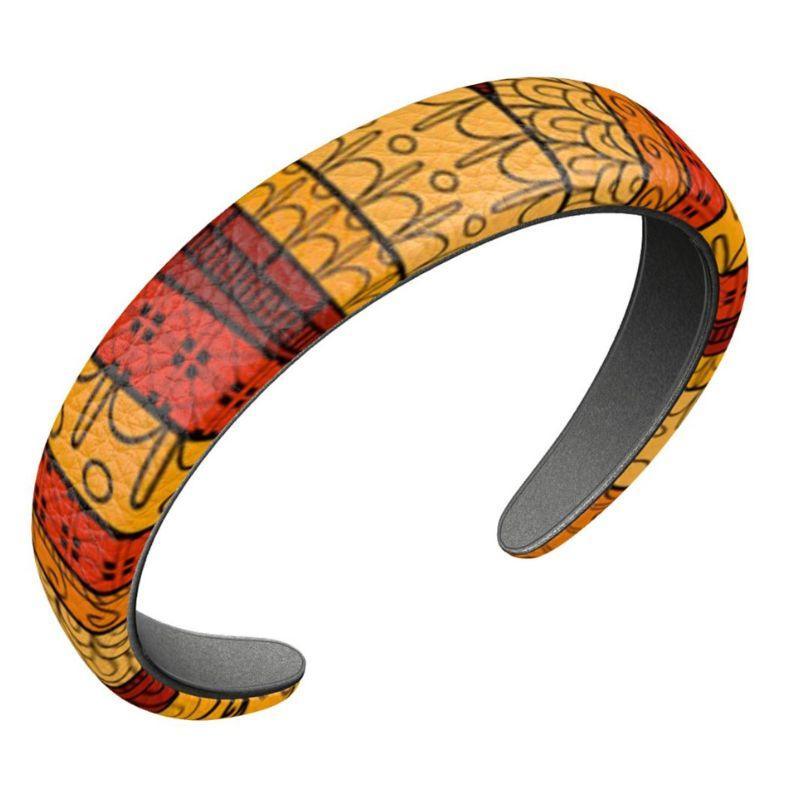 Ame Textured Leather Headband - Medium - Abstract Orange Print - Calfskin