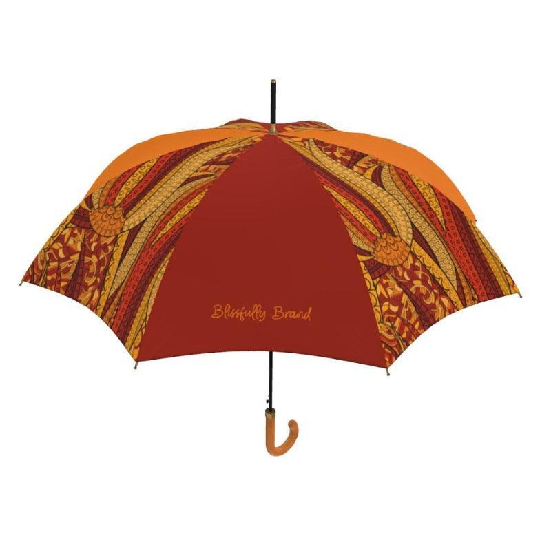 Ame English Windproof Designer Umbrella - Abstract Orange Red Swirl Print Color Block Psychedelic Retro Sinuous Lines Kaleidoscope Print Waterproof
