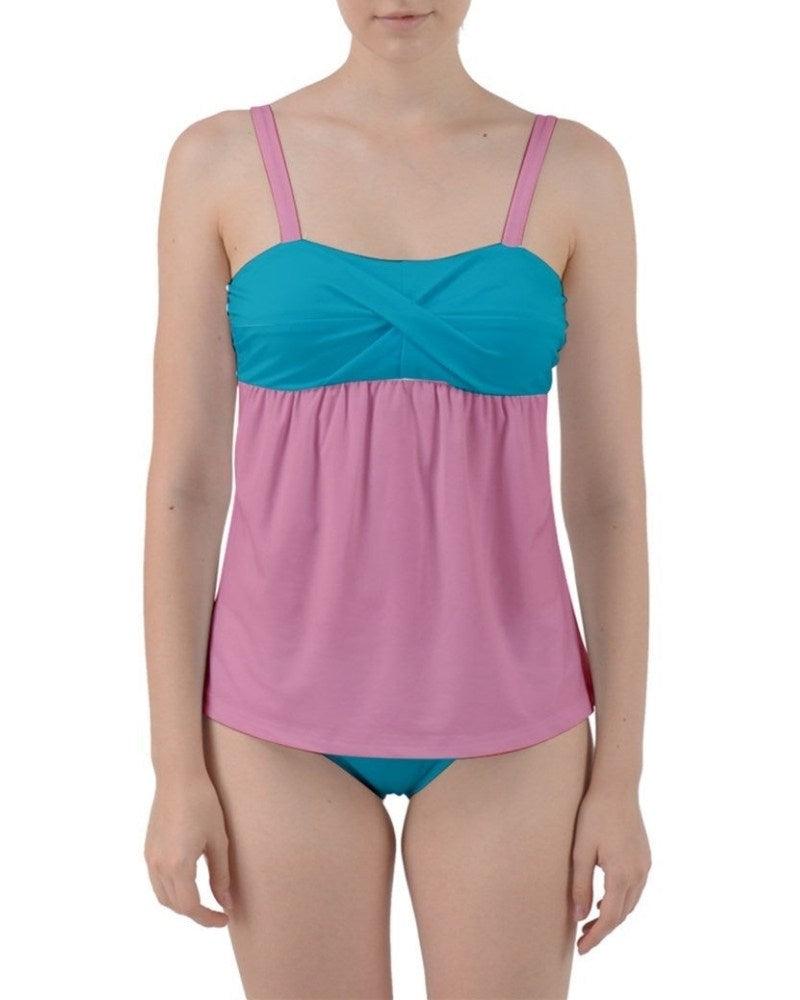 Antina Color Block Tankini - Pink & Cyan Blue 2 Piece Swimsuit
