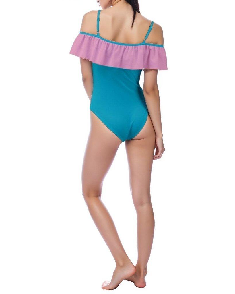 Antina Color Block Ruffle Off-the-Shoulder One-Piece Swimsuit - Blissfully Brand