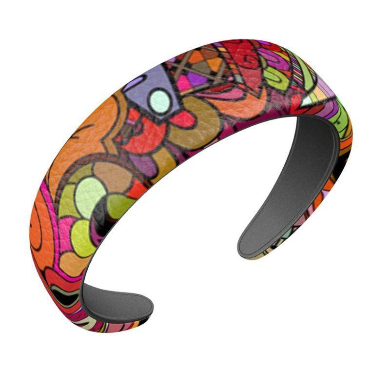 Betsu Textured Leather Headband -Large - Abstract Retro Multicolor  Print