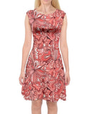 Citra Cap Sleeve Midi Dress - Abstract Floral All Over Print - Red Orange