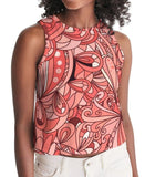 Citra Cropped Tank Top - Abstract Floral Print Pink Red