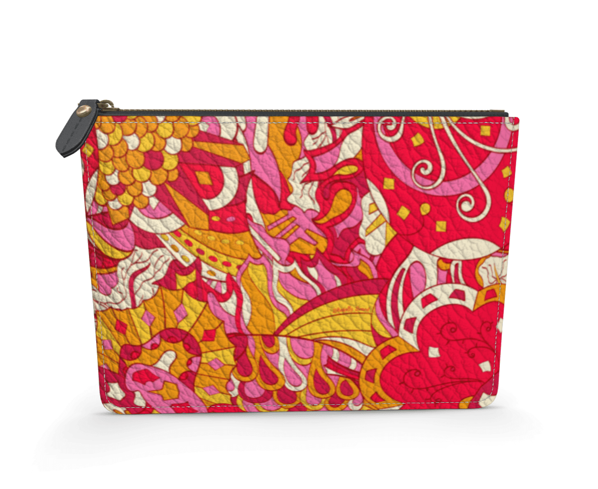 Decora Leather Pouch - Pink & Red Abstract Kaleidoscope Floral | Blissfully Brand