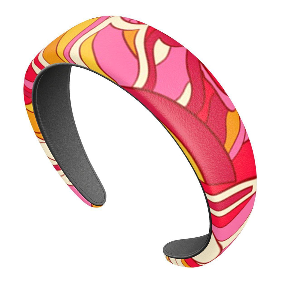 Decora Real Smooth & Textured Leather Headband - All Over Print - Abstract - Medium | Large - Orange Red