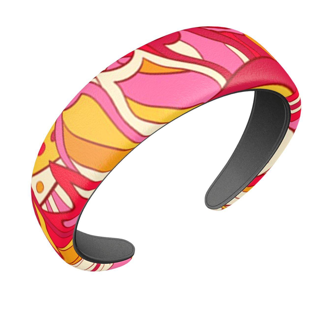 Decora Real Smooth & Textured Leather Headband - All Over Print - Abstract - Medium | Large - Orange Red
