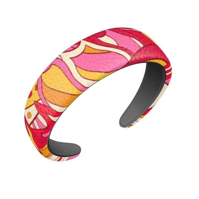 Decora Real Smooth & Textured Leather Headband - All Over Print - Abstract - Medium | Large - Orange Red