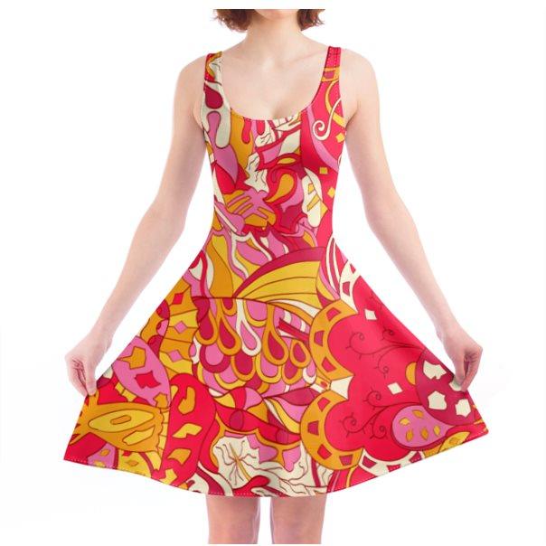 Decora Mini Skater Dress - Pink & Orange Abstract Floral | Blissfully Brand