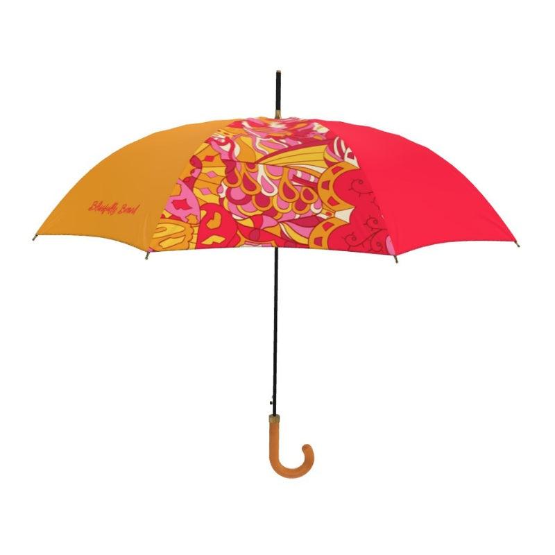 Decora English Windproof Umbrella - Psychedelic Kaleidoscope Print Water Proof Wind Proof Color Block Red Orange Retro