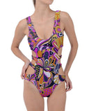 Ela Side Cut Out One Piece Swimsuit - Scoop Back | Abstract Psychedelic Print