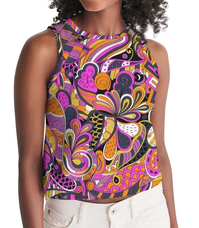 Ela Cropped Tank Top - Abstract Floral Print