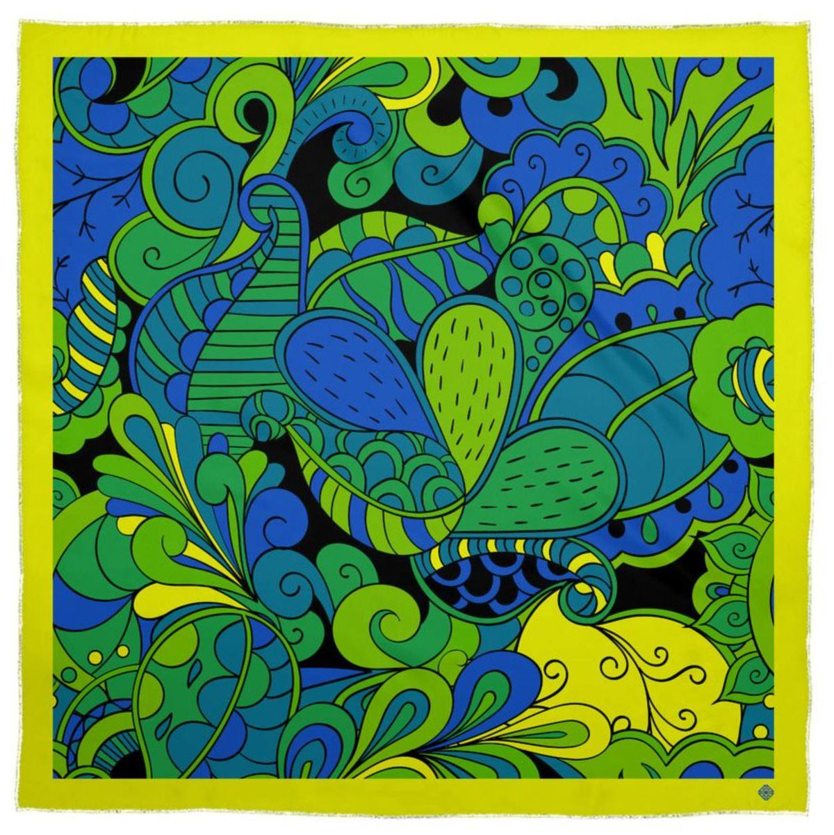 Gima Silk Georgette Scarf - Abstract Kaleidoscope Paisley Floral Print - Green - Boho - Bohemian - Psychedelic Retro - Handmade - Mandala Mehndi
