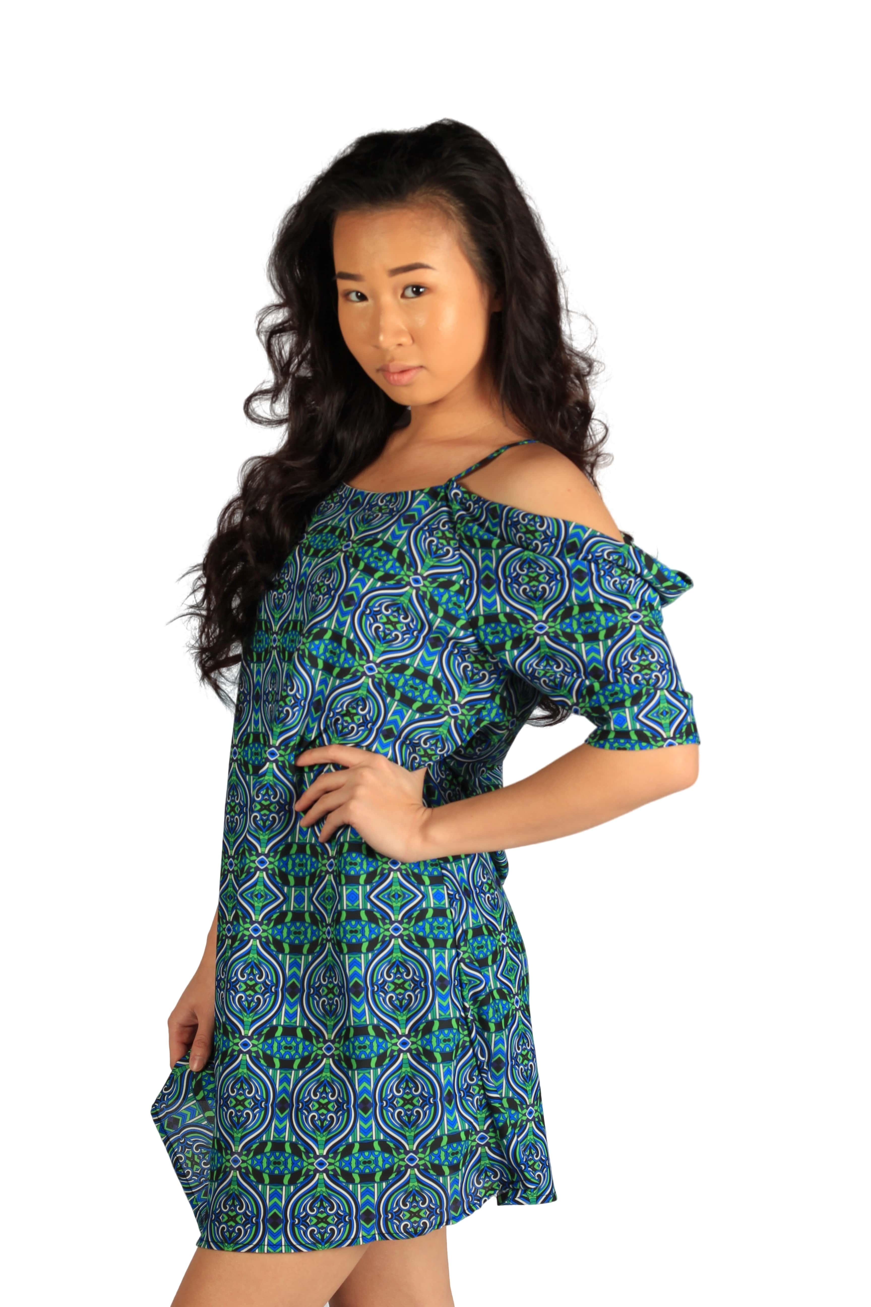 Lipa Cold Shoulder Dress - Printed - 100% Polyester |  Blissfully Brand