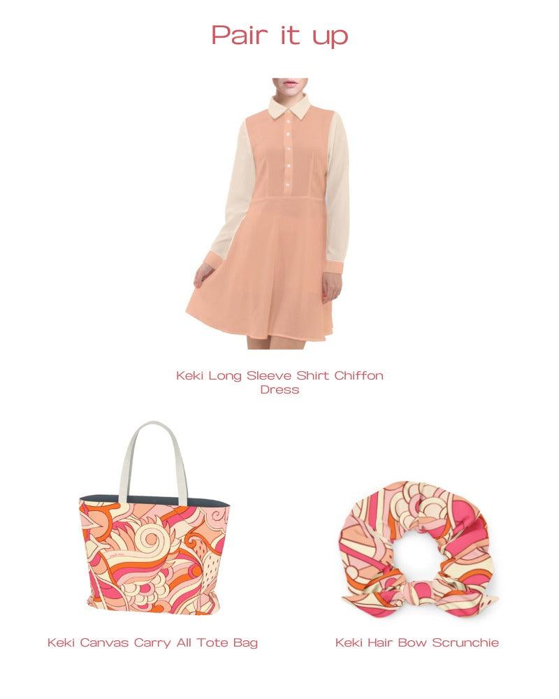 Keki オレンジ カラーブロック 長袖シフォン シャツ ドレス – Blissfully Brand