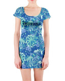 Lani Short Sleeve Bodycon Mini Dress - All Over Blue  Geo Abstract Floral Print