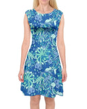 Lani Cap Sleeve Midi Dress - Blue Abstract All Over Floral Print