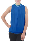 Lani Denim Blue Sleeveless Mock Neck Collar Top with Open Cut Back