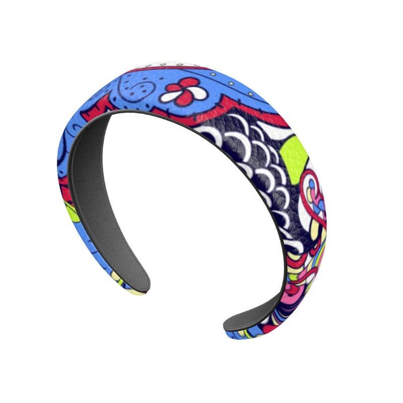 Sechia Abstract Retro Paisley Leather Headband Floral Vibrant Handmade in England Coordinate