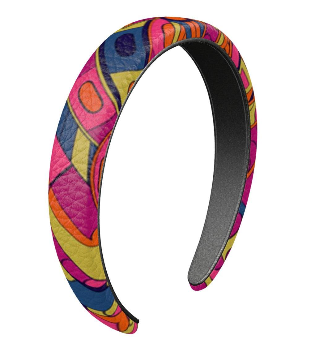 Lina Leather Headband - Retro Geometric Multicolor Print