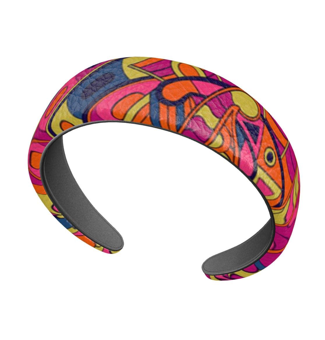 Lina Leather Headband - Geometric Vibrant Bold Multicolor Print