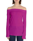 Long Sleeve Cotton Red Violet Off Shoulder Top