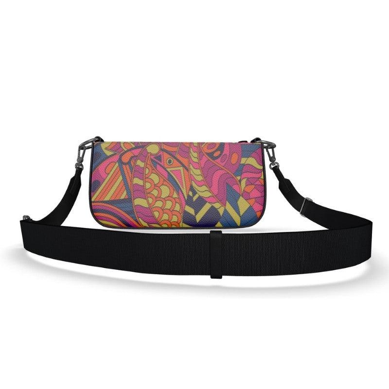 Lina Medium Leather Box Hand Bag | Shoulder Bag - Zip Top - Abstract Multicolor Print 