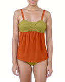 Lina Color Block Tankini - Orange & Lime Green 2 Piece Swimsuit