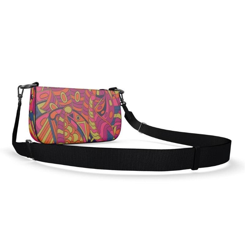 Lina Small Textured Leather Box Hand Bag | Shoulder Bag - Zip Top - Abstract Multicolor Retro Psychedelic Vibrant All Over Print 