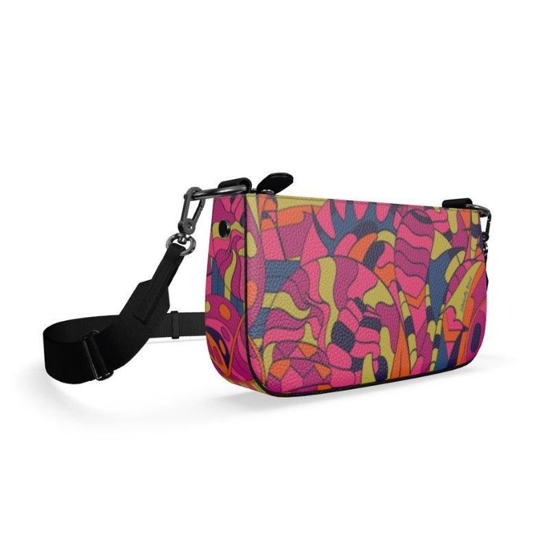 Lina Small Textured Leather Box Hand Bag | Shoulder Bag - Zip Top - Abstract Multicolor Retro Psychedelic Vibrant All Over Print 