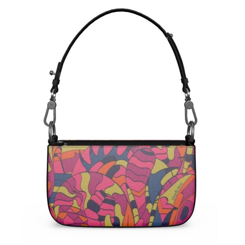 Lina Small Smooth Leather Box Hand Bag | Shoulder Bag - Zip Top - Abstract Multicolor Retro Psychedelic Vibrant All Over Print 