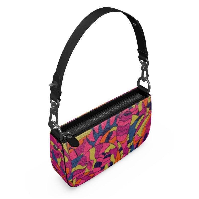 Lina Small Textured Leather Box Hand Bag | Shoulder Bag - Zip Top - Abstract Multicolor Retro Psychedelic Vibrant All Over Print 