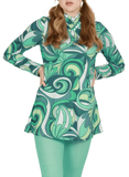 Mima Long Sleeve Tunic Top - Blue Green Swirl Psychedelic Floral