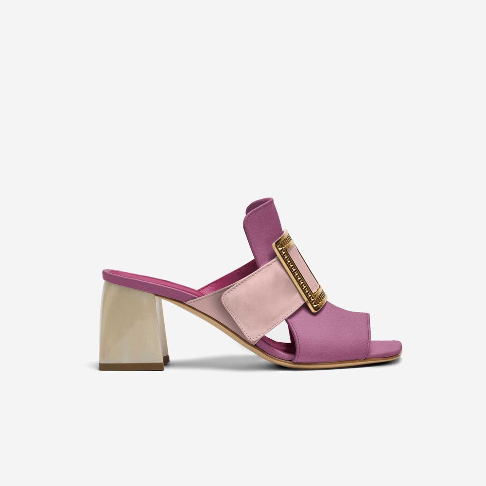 Neely Pink & Fuchsia Slide Block Heel Sandal - Italian Leather
