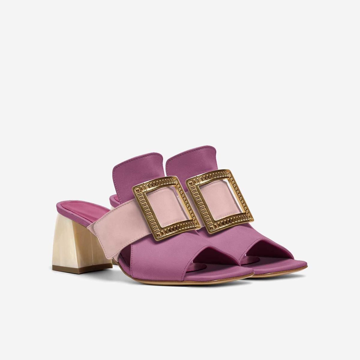 Neely Pink & Fuchsia Slide Block Heel Sandal - Italian Leather