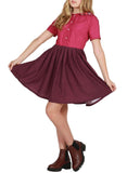 Pena Pleated Sailor Dress - Deep Magenta & Red Color Block