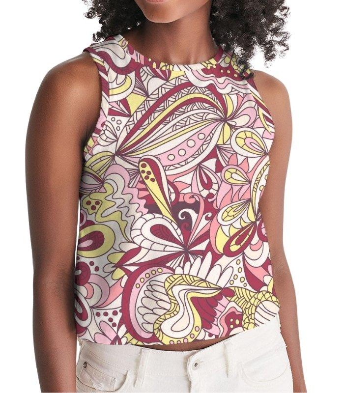 Piki Cropped Tank Top - Multicolor Psychedelic Floral Print