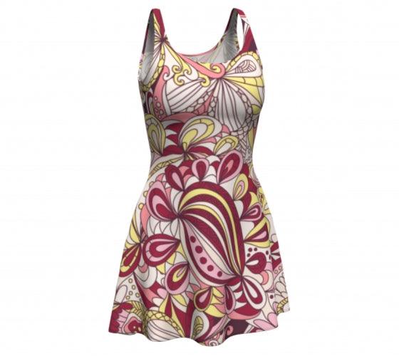 Piki Fit & Flare Dress - Vibrant Psychedelic Abstract Floral | Performance Knit