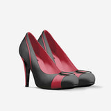Quanta Stiletto Buckle Ornament High Heel Pump Women's Shoe - Black & Red Italian Leather - Made in Italy - Stripe - Red Heel - Color Block